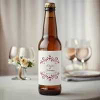 Elegant Vintage Romance Burgundy Floral Wedding Beer Bottle Label