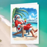 Funny Santa Enjoying a Cocktail on the Beach  Card