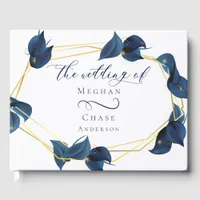 Guest Book Modern Deep Indigo Blue and Gold