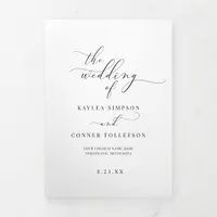 Elegant White Tri-fold Wedding Program Booklet