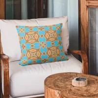 Ochre Brown and Turquoise Ethnic Bohemian Pattern Outdoor Pillow