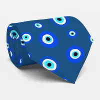 Evil Eye Symbol Blue Patterned Neck Tie