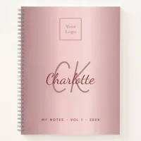 Logo pink monogram metal elegant business notebook