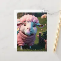 A Funny Sheep in a Sweater Chewing Pink Bubble Gum Postcard