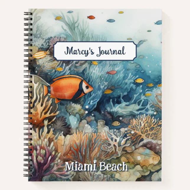 Miami Beach coral reef and fishes watercolor Notebook