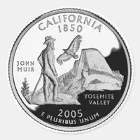 Faux California State Quarter Yosemite Valley Muir Classic Round Sticker