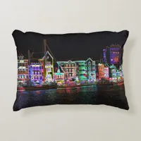 Colorful Downtown Willemstad Curacao Neon Nights Accent Pillow