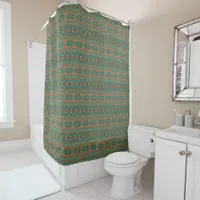 Southwestern Copper Teal Geometric Pattern Shower Curtain