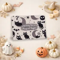 Spooky Grey Whimsical Black Cat Moon Card Design