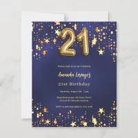 21st birthday navy blue gold stars invitation