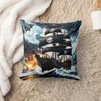 Majestic Pirate Ship Sailing Through Stormy Seas Throw Pillow