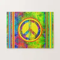 [Geometric Tie-Dye] Modern Stripes with Peace Sign Jigsaw Puzzle