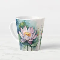 Zen Vibe Watercolor Pink Lotus Flower Latte Mug 