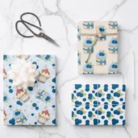Blueberry Cupcake Birthday Party Celebration Wrapping Paper Sheets