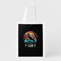 F-Caw-F Crow Retro Sunset Pun Funny Bird Cawing Gr Grocery Bag