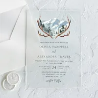 Boho Rustic Antlers Mountain Wedding Acrylic Invitations