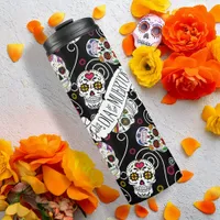 Sugar Skulls and Swirls Rose Black ID725 Thermal Tumbler