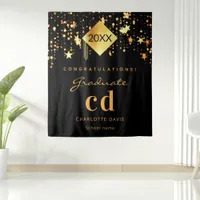 Graduation party black gold graduate name 2025 tapestry
