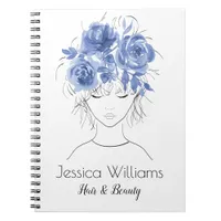 Cute pretty girl blue watercolor roses-Floral Notebook