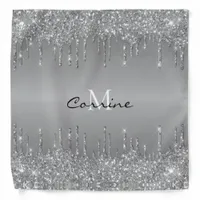 Metallic Silver Glitter Dripping Platinum Monogram Bandana