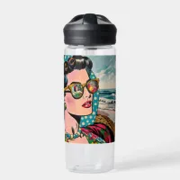 Comic Style Art | Woman Watching Hula Dancer Water Bottle