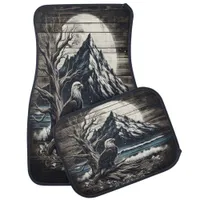 Majestic Eagle Perched Near Snowy Mountains Car Floor Mat