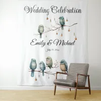 Rustic Woodland Love Birds Celebration Tapestry