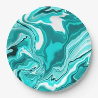 Teal, Turquoise and White Marble    Paper Plates