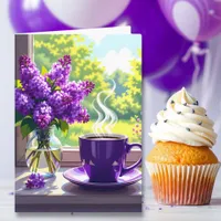 Purple Lilacs and Coffee Happy Birthday Daughter Card