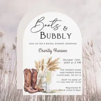 Boots And Bubbly Boho Pampas Grass Bridal Shower Invitation