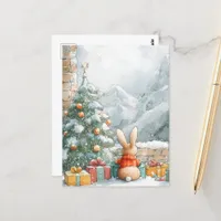 The Cute Little Christmas Bunny Looks at Mountains Postcard