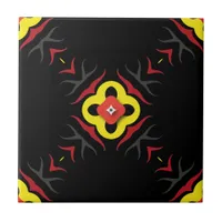 Red Yellow Black Grey Ethnic Abstract Geometric Ceramic Tile
