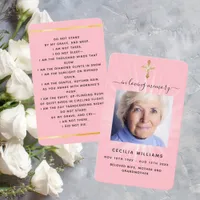 Pink light photo cross funeral prayer card