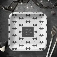 Tailored Black Bow Tie Pattern on White ID1090 Paper Plates