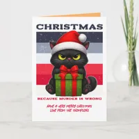 Minimal Mayhem Funny Cat Retro Christmas Photo Holiday Card