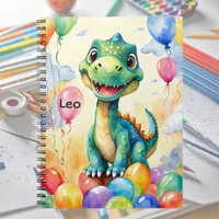 Cute little dinosaur with lots of colorful balloon notebook