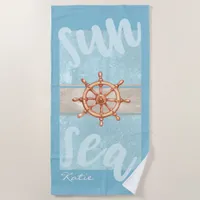 Watercolor Boat Helm Wheel ID385 Beach Towel