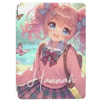 Pretty Anime Girl in Pink Pigtails iPad Air Cover