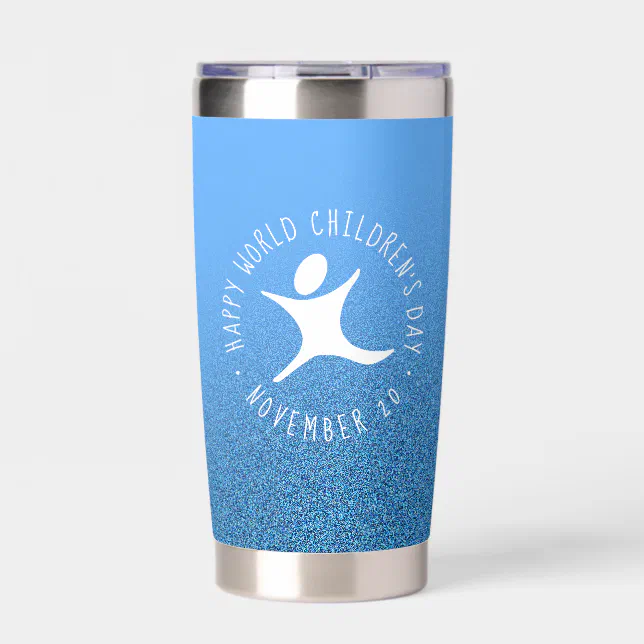 Happy World Children's Day Blue Glitter Insulated Tumbler