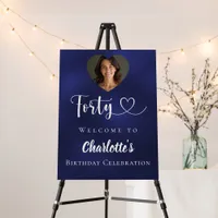Navy blue 0th birthday party photo heart welcome foam board