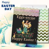 Eggs-ercise Bunny and chickens Easter Holiday Card