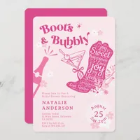 Girly Pink Floral Boots & Bubbly Bridal Shower Invitation