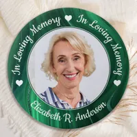 Funeral Emerald Green Marble Photo Memorial Button