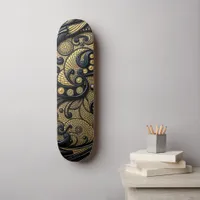 Beautiful Black & Gold Floral and Beads Abstract Skateboard