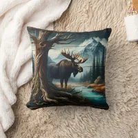 Majestic Moose by Mountain River at Dusk Throw Pillow