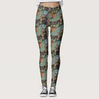 Chinese Fish Symbol Brown and Turquoise Leggings