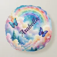 Magical Butterflies and Rainbow Colors Round Pillow