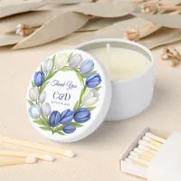 Elegant Watercolor Tulip Wreath Wedding Blue Ivory Mini Candle Favors
