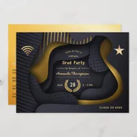 Geometric Black and Gold Virtual Graduation Party Invitation