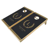 Elegant Black & Gold Family Name Wreath Monogram Cornhole Set